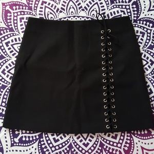 Lace Up Detail Black Skirt